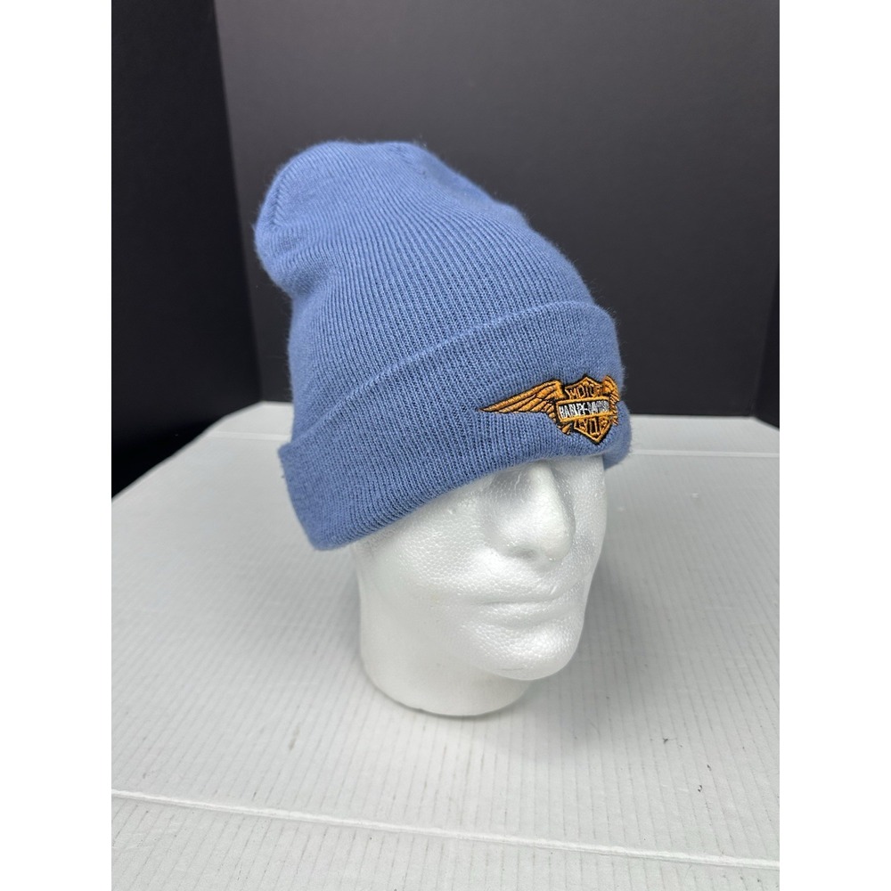 Harley Davidson Logo Knit Beanie Hat Blue One Size - Picture 1 of 5